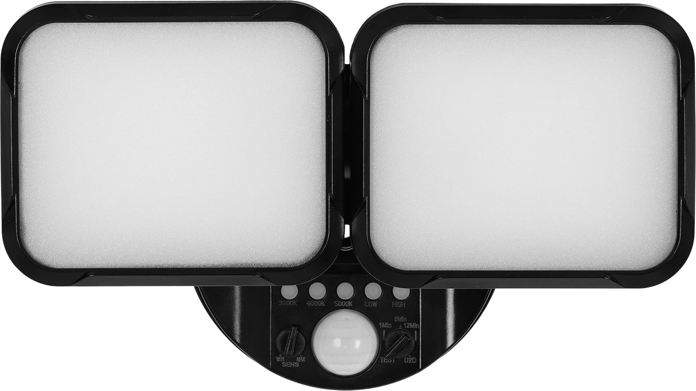 Zone Dual-head motion security flood light, black — Black two-head LED motion sensor flood light