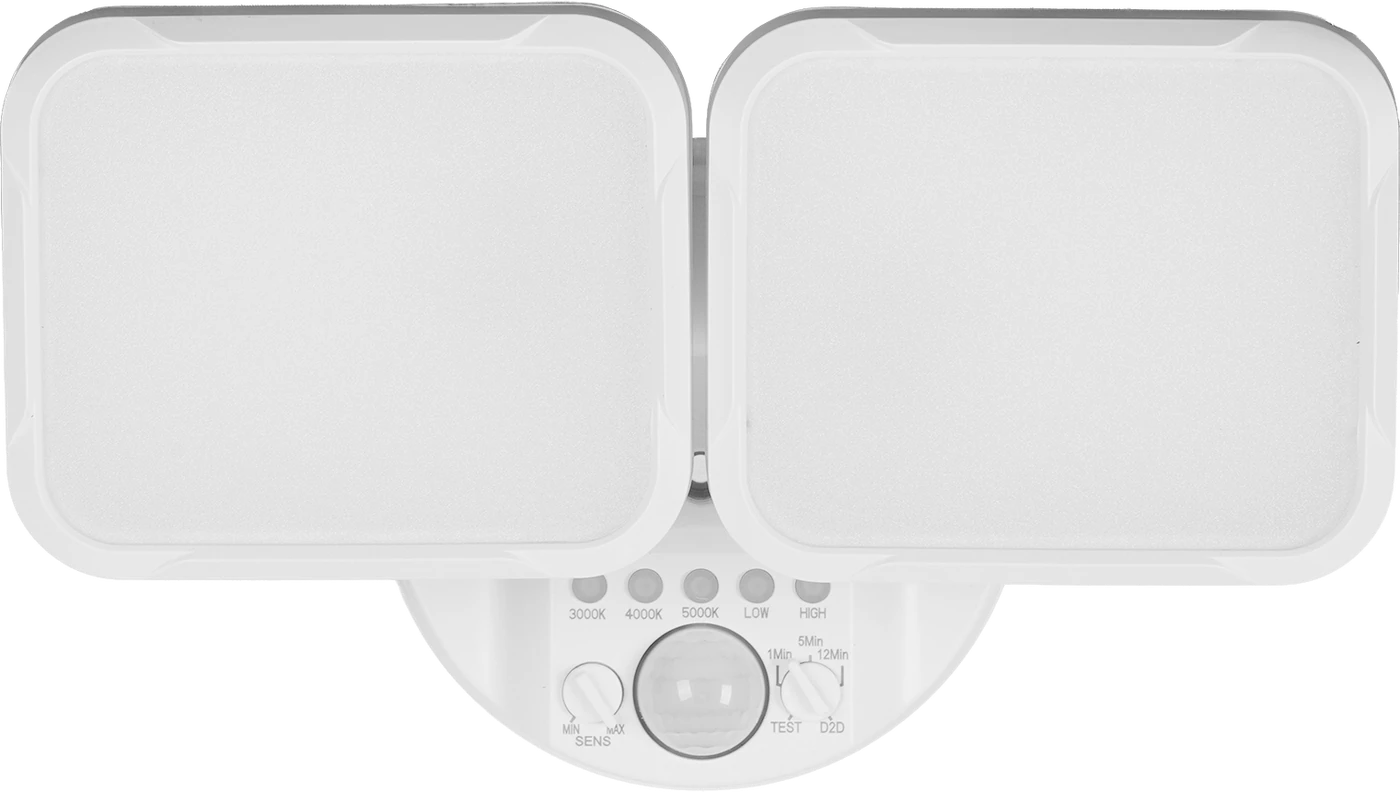 Zone Dual-head motion security flood light, white — White two-head LED motion sensor flood light