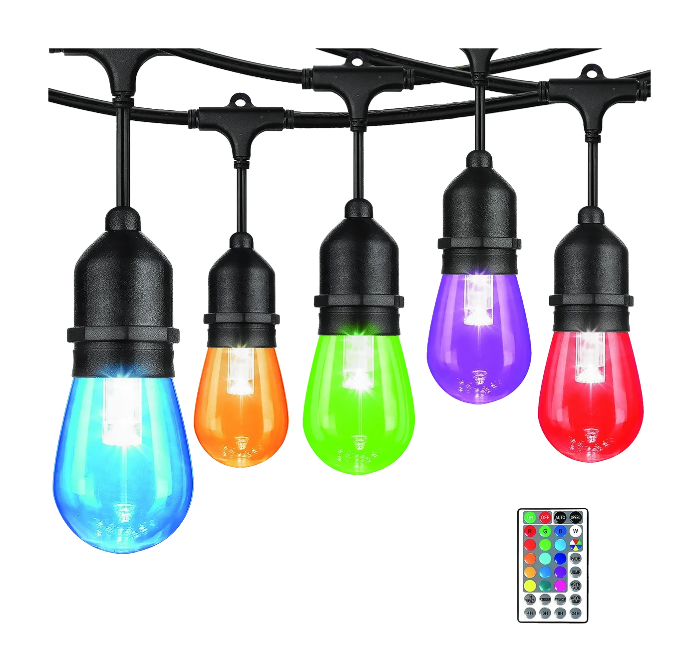 Zone 24 ft 12-light colour-changing string light — Black-cord string light with colour-changing bulbs