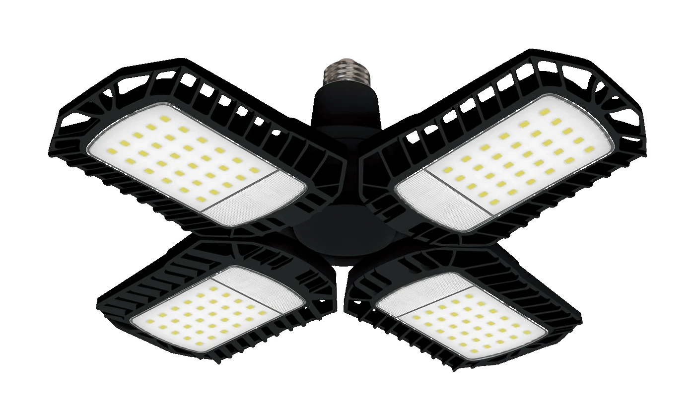 Four-panel LED garage light with E26 base