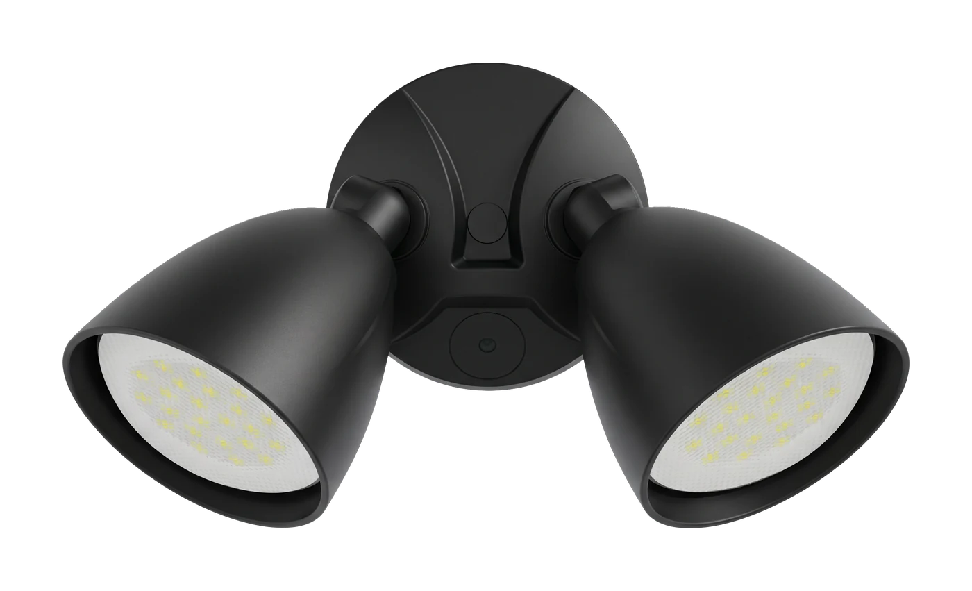 Zone Dusk-to-dawn twin security light, black — Black two-head LED dusk-to-dawn security light