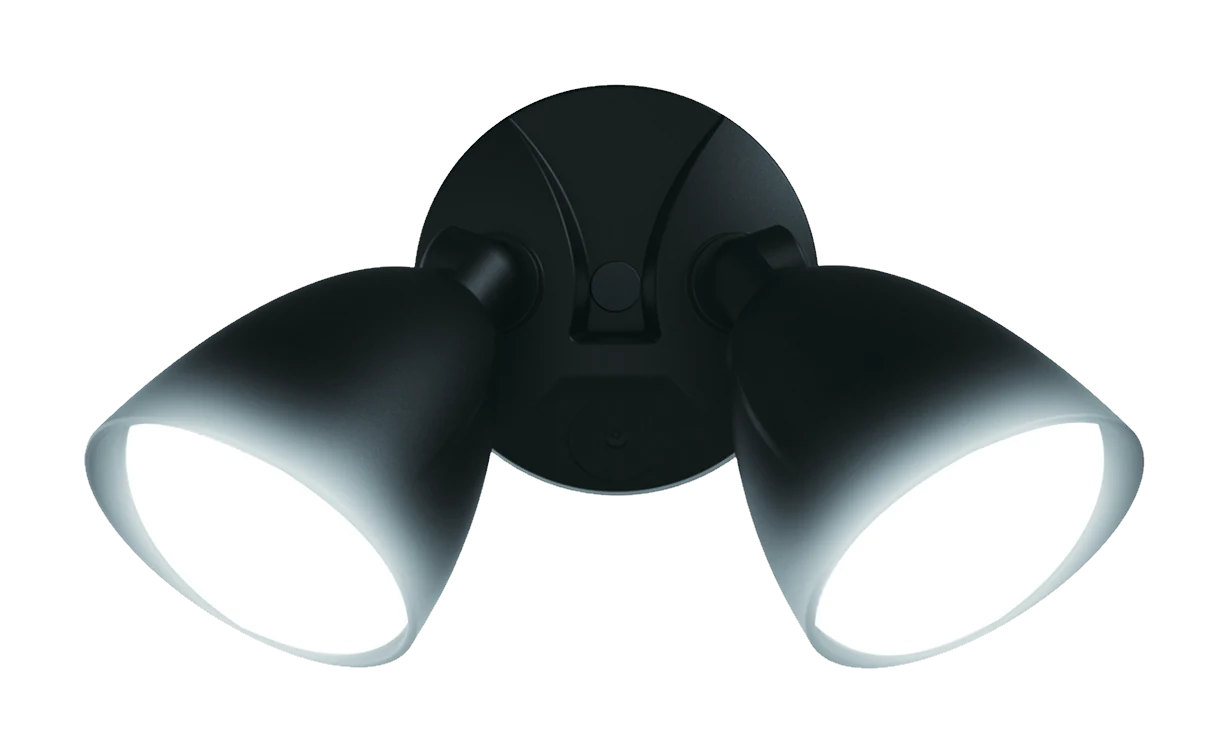 Black two-head LED dusk-to-dawn security light