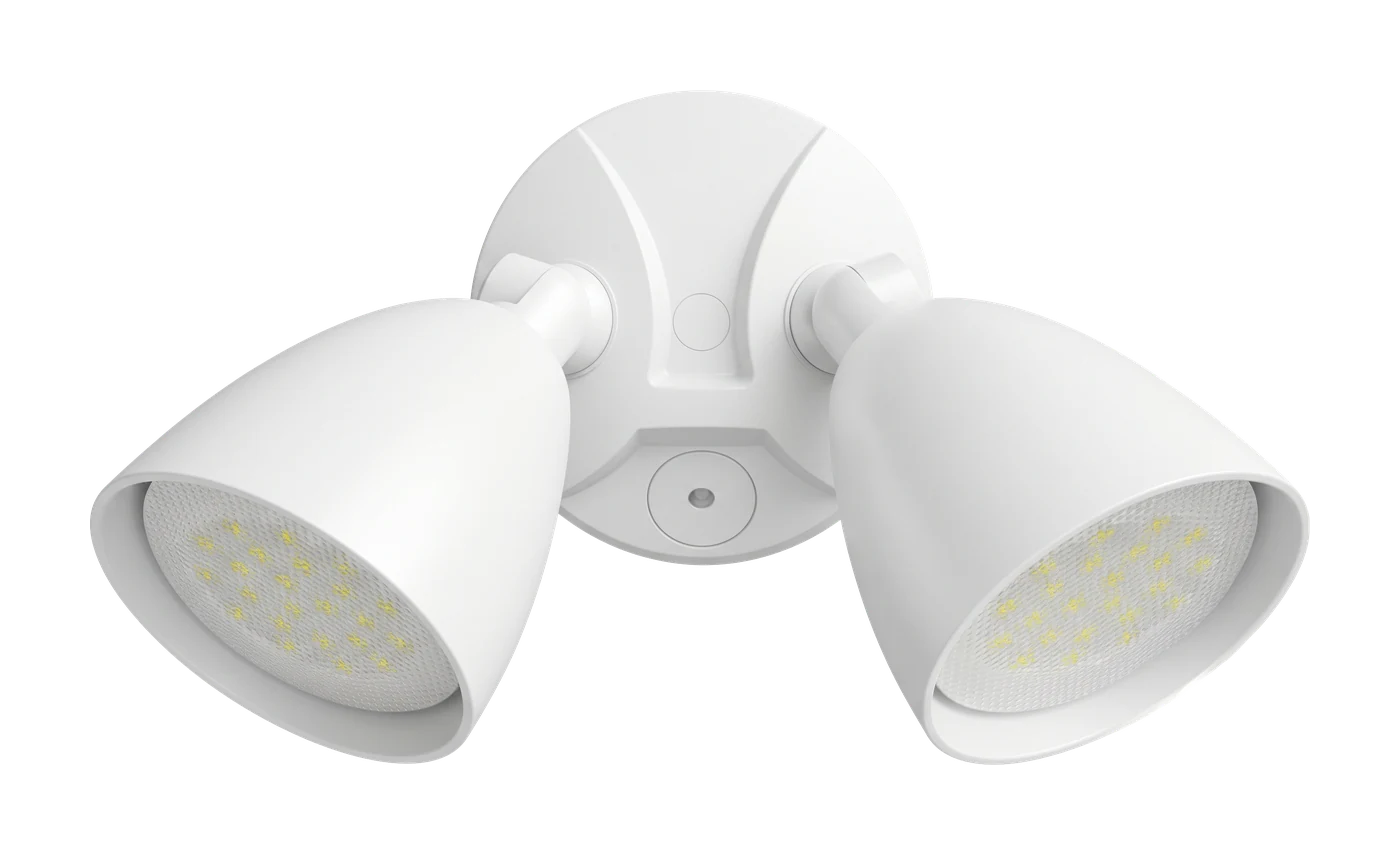 Zone Dusk-to-dawn twin security light, white — White two-head LED dusk-to-dawn security light