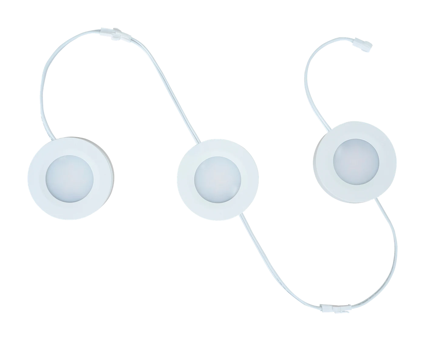 Zone 3-light puck light kit — Three white LED puck lights joined by their cables