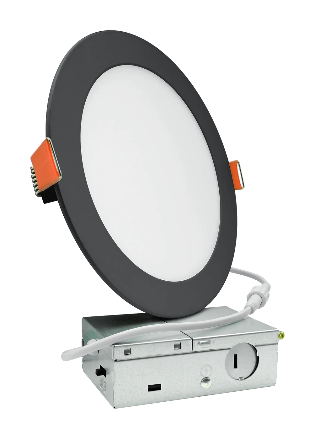 Zone Slim recessed light, 2-pack, black — Black-trim slim round recessed LED light with junction box
