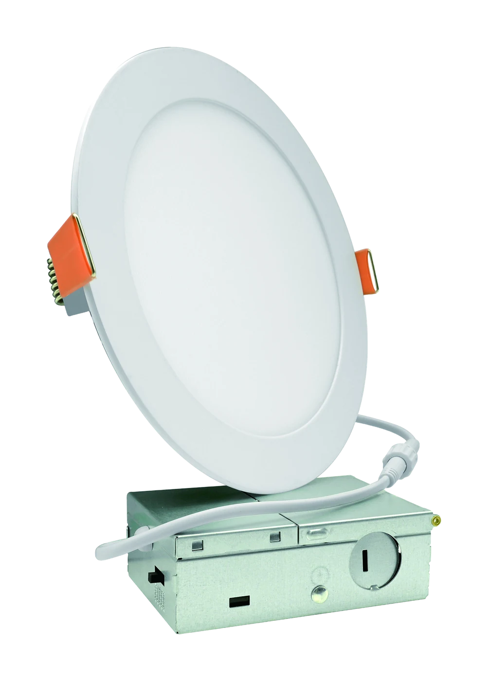 White slim round recessed LED light with junction box