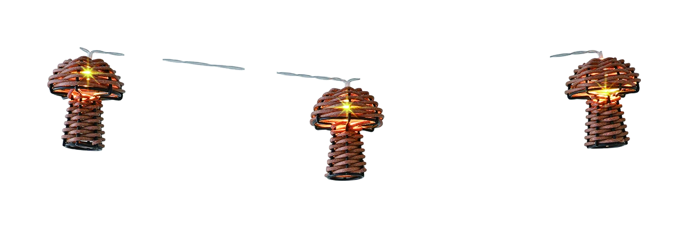 Zone 12 ft 10-light solar mushroom string light — Solar string light with small mushroom-shaped lights