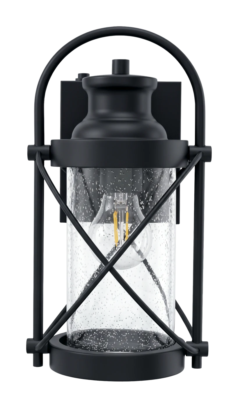Zone Lanty dusk-to-dawn matte black outdoor wall light — Matte black Lanty outdoor wall lantern viewed from the front