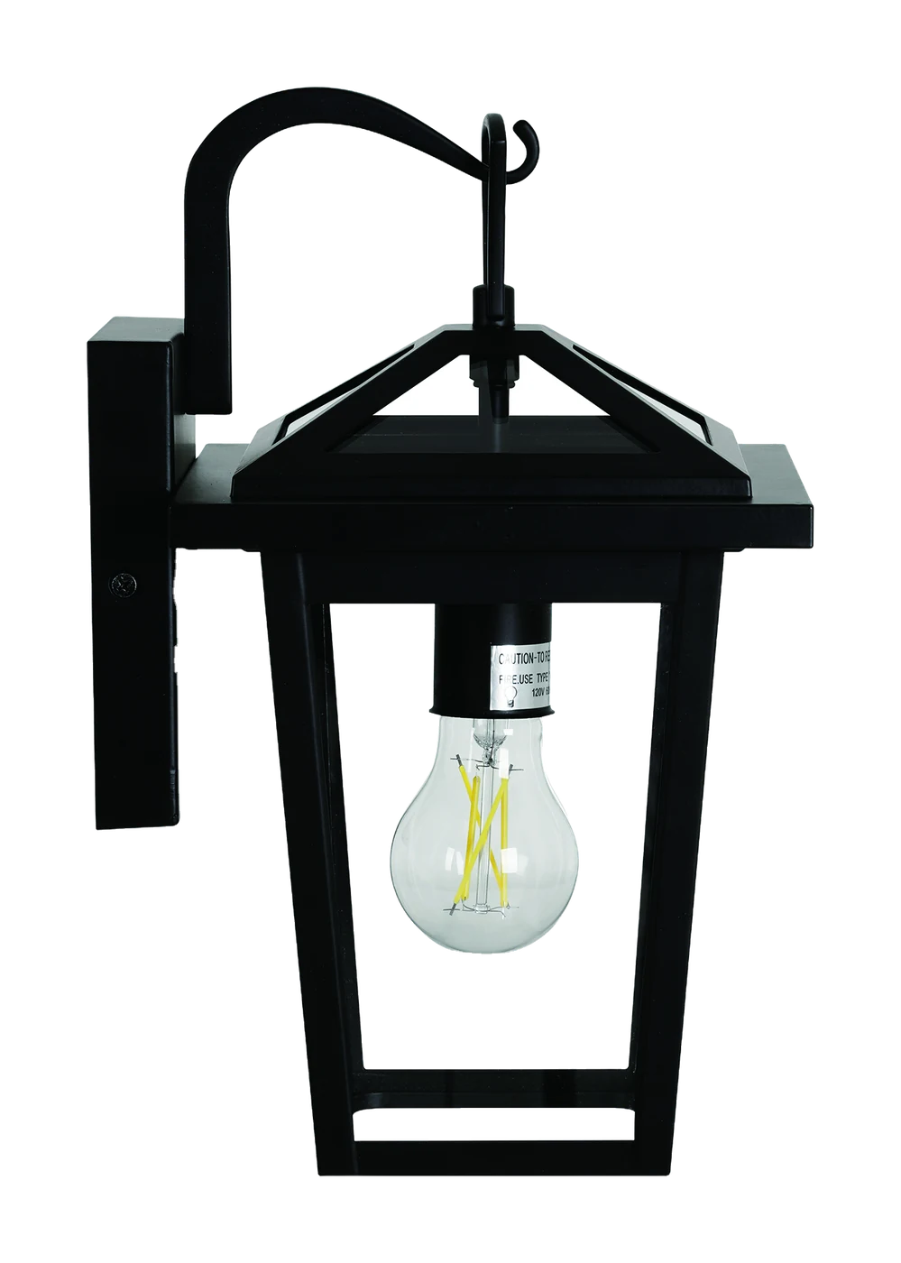 Black outdoor wall lantern with clear glass
