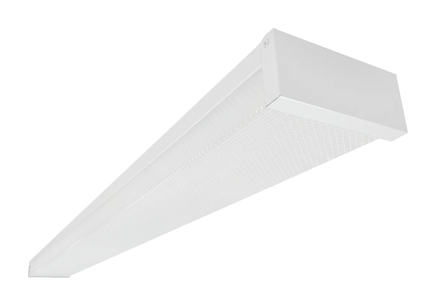 Zone 4 ft 2-light ballast-free wrap light — White four foot two-light wrap fixture viewed at an angle