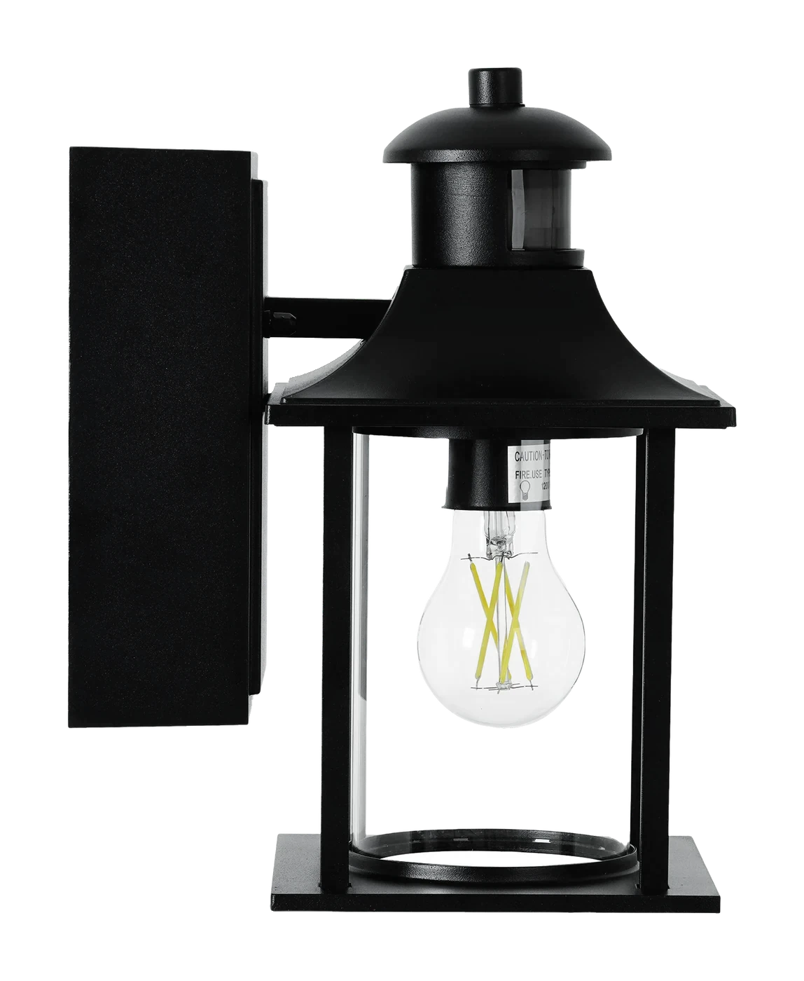 Matte black outdoor wall lantern with motion sensor
