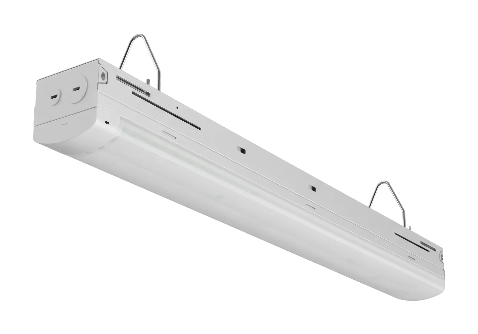 Integrated LED shop light with hanging hooks