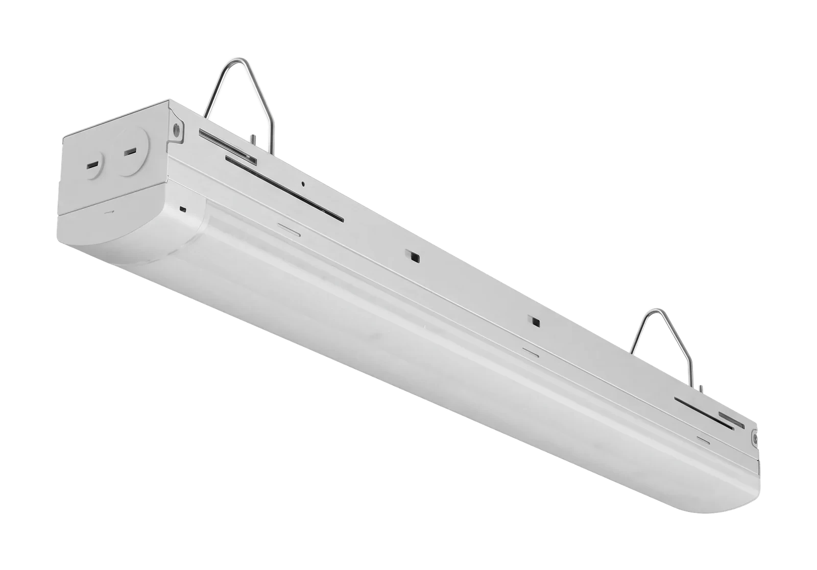 Integrated LED shop light with hanging hooks