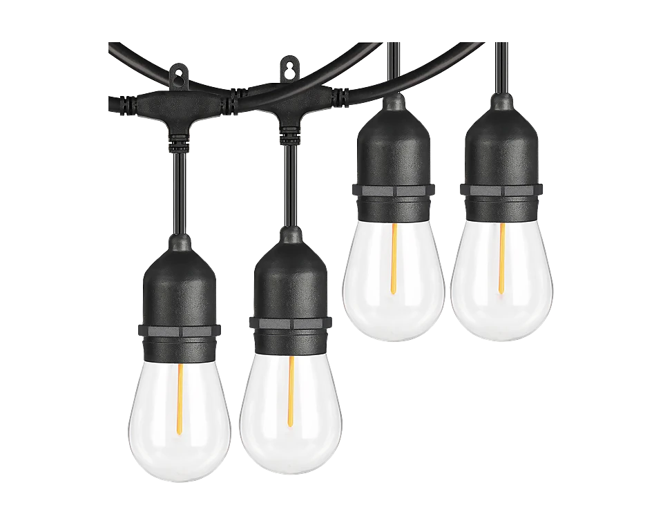Black-cord café string light with clear Edison bulbs