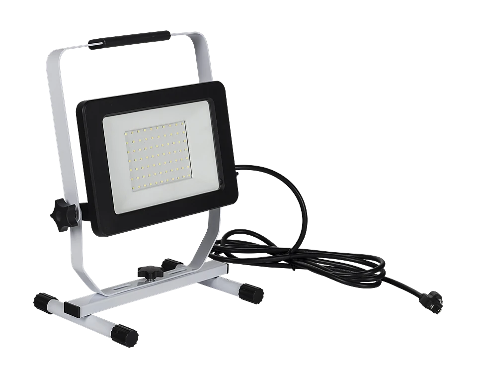 Corded LED work light on a folding stand
