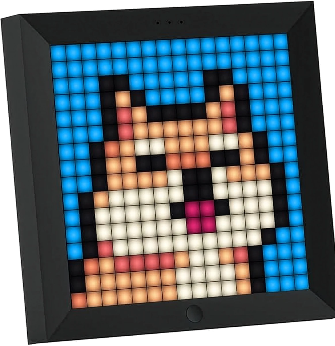 Zone Smart pixel frame light — Square black pixel frame light showing a colour pixel-art dog