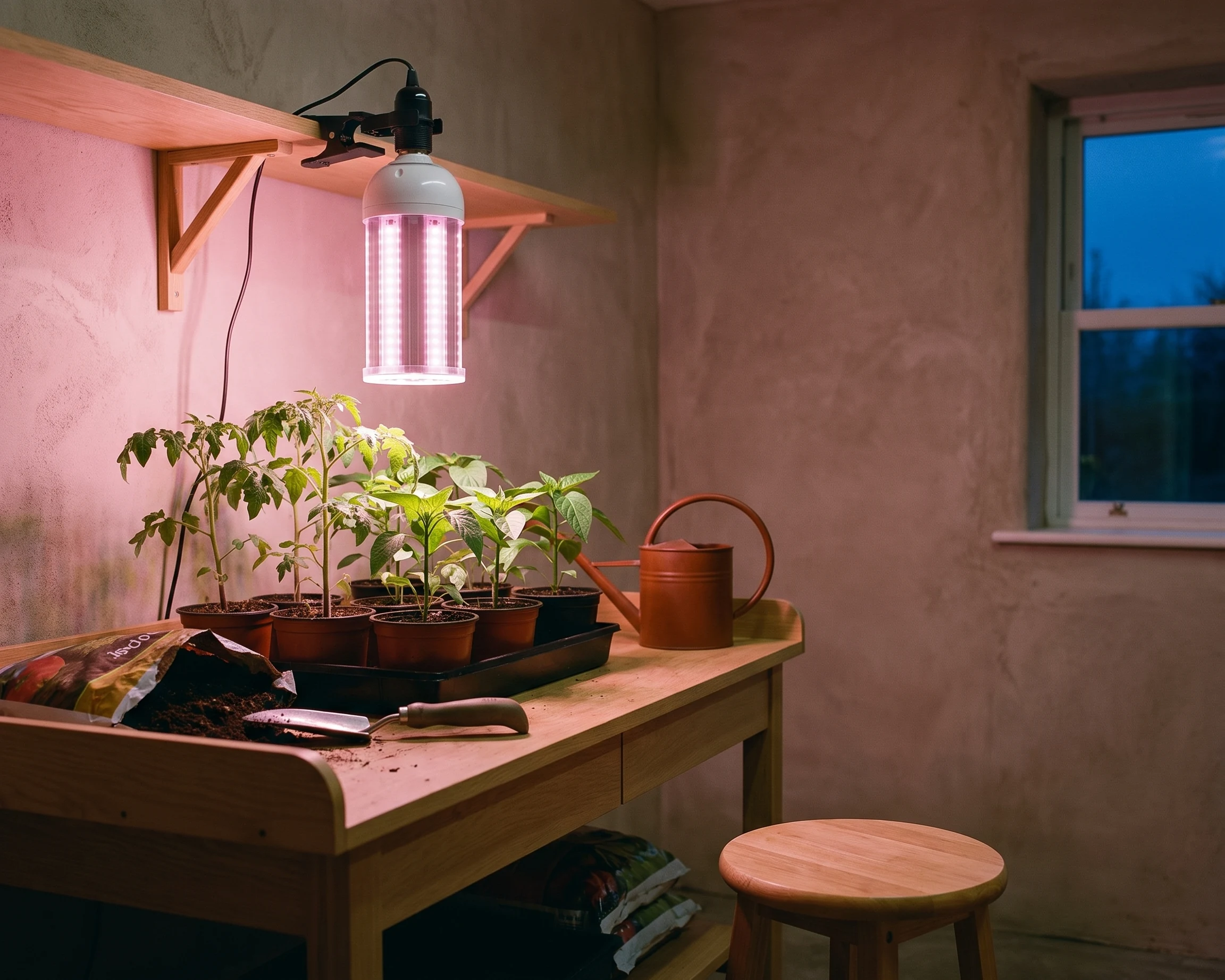 Grow light bulb, shown in a typical installation (illustration)