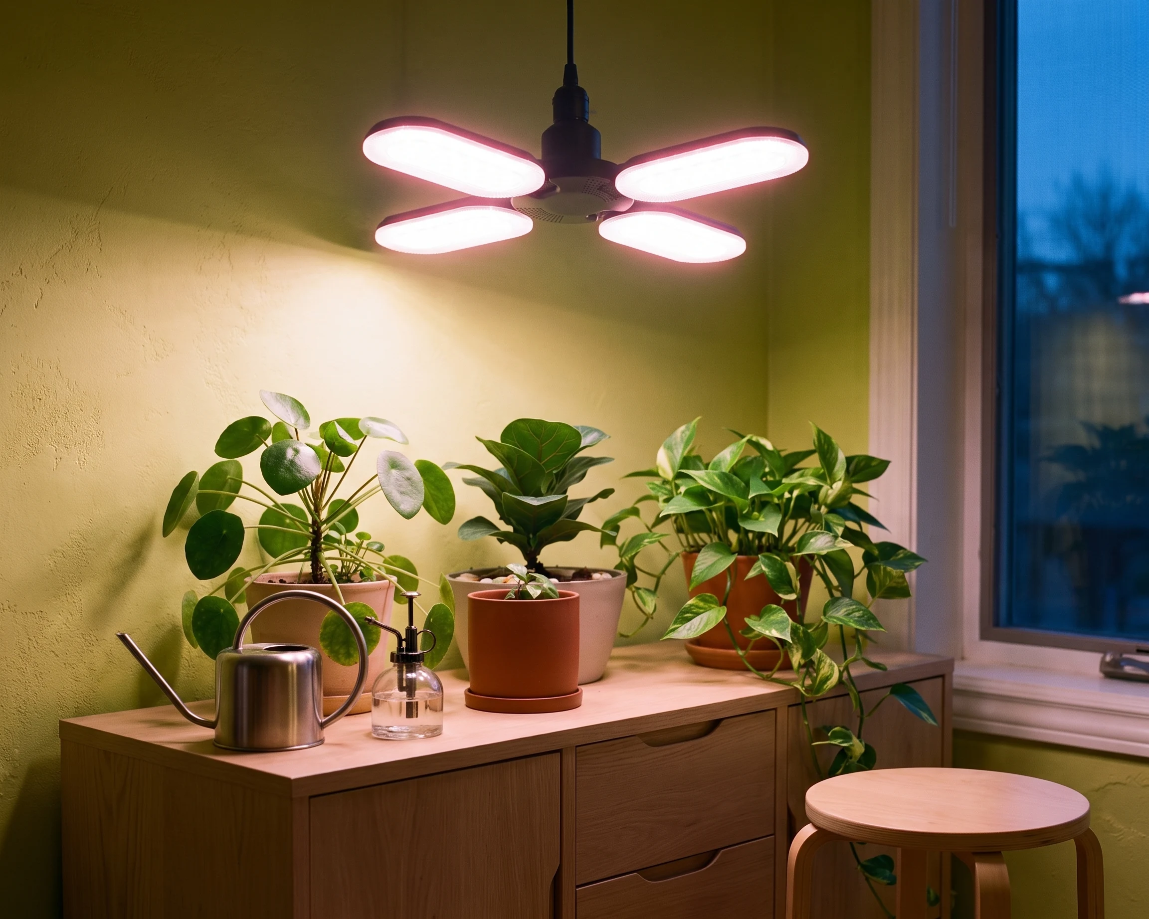 Foldable grow light, shown in a typical installation (illustration)