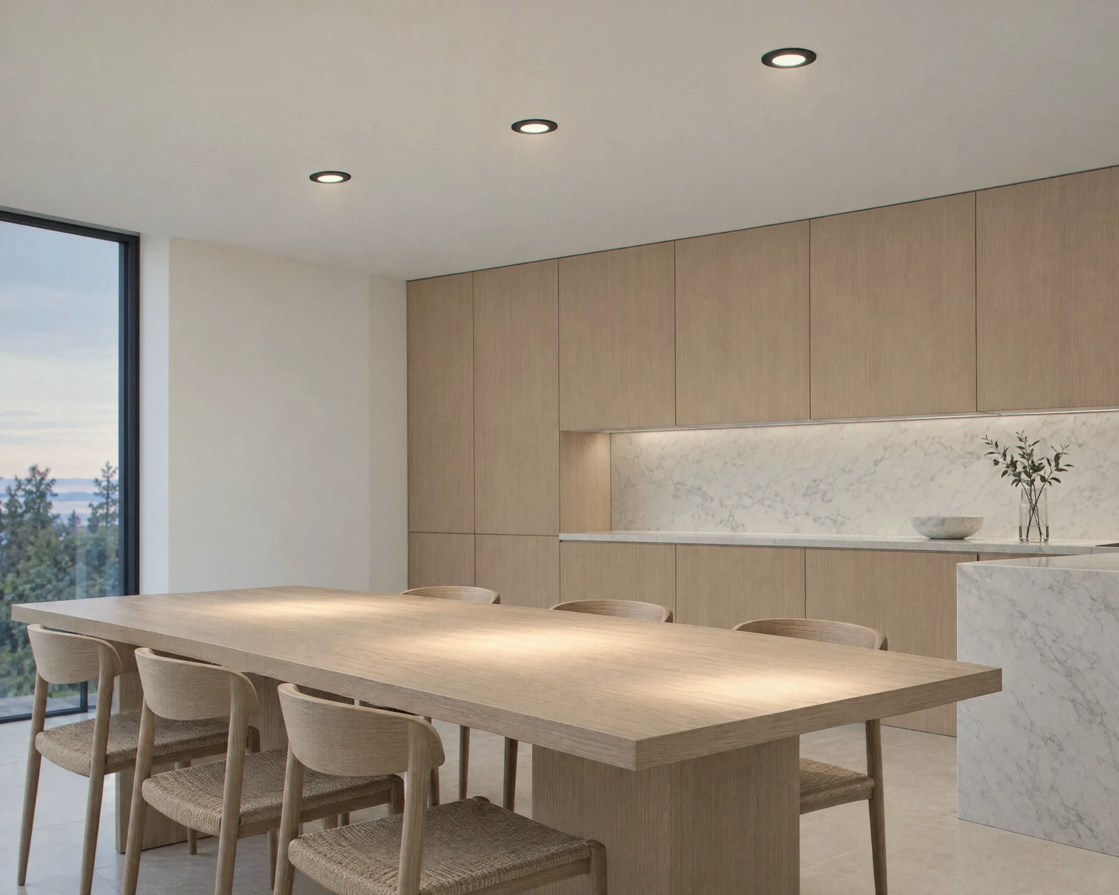 Zone Slim recessed light, 2-pack, black, shown in a typical installation (illustration)