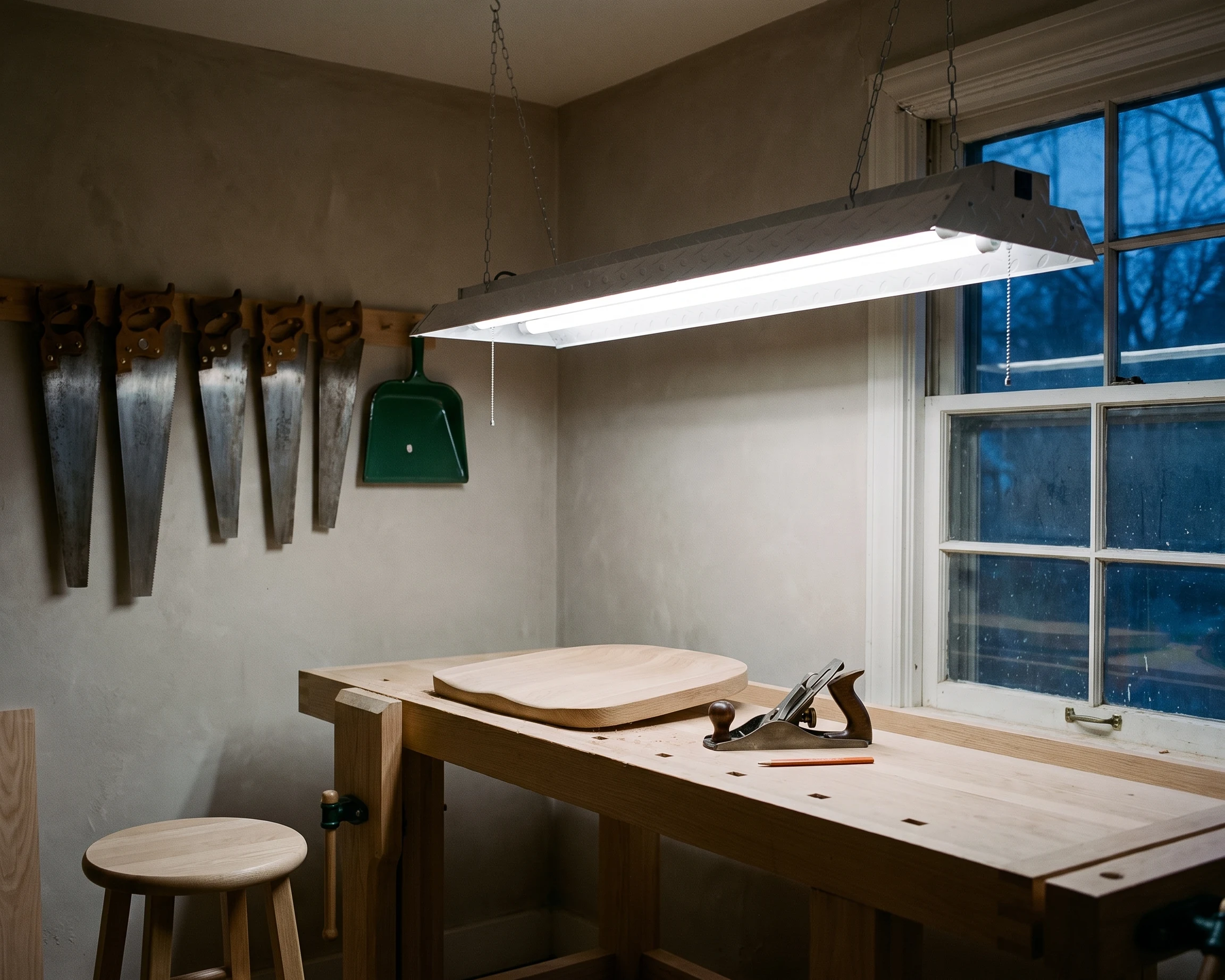 4 ft 2-light shop light, shown in a typical installation (illustration)