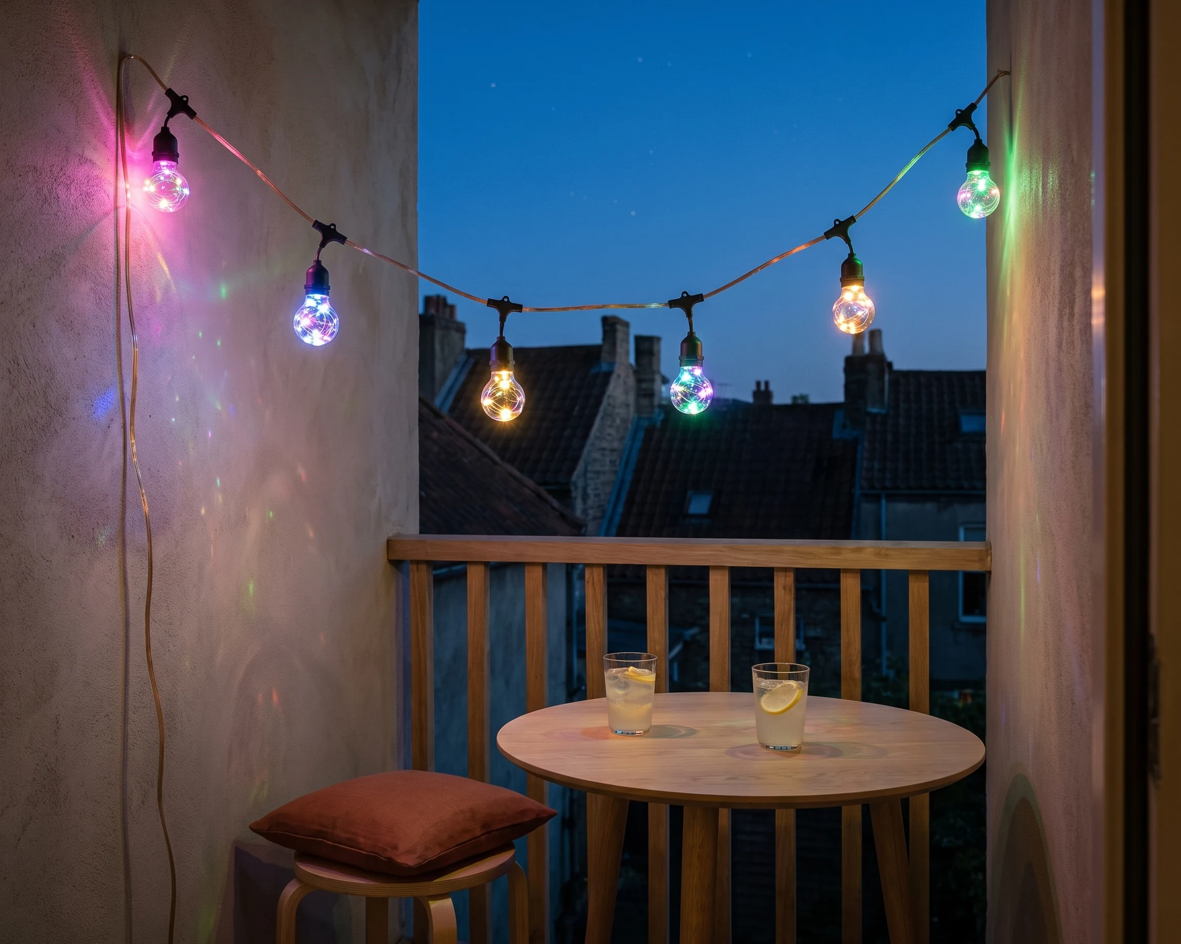 12 ft fairy café string light, shown in a typical installation (illustration)