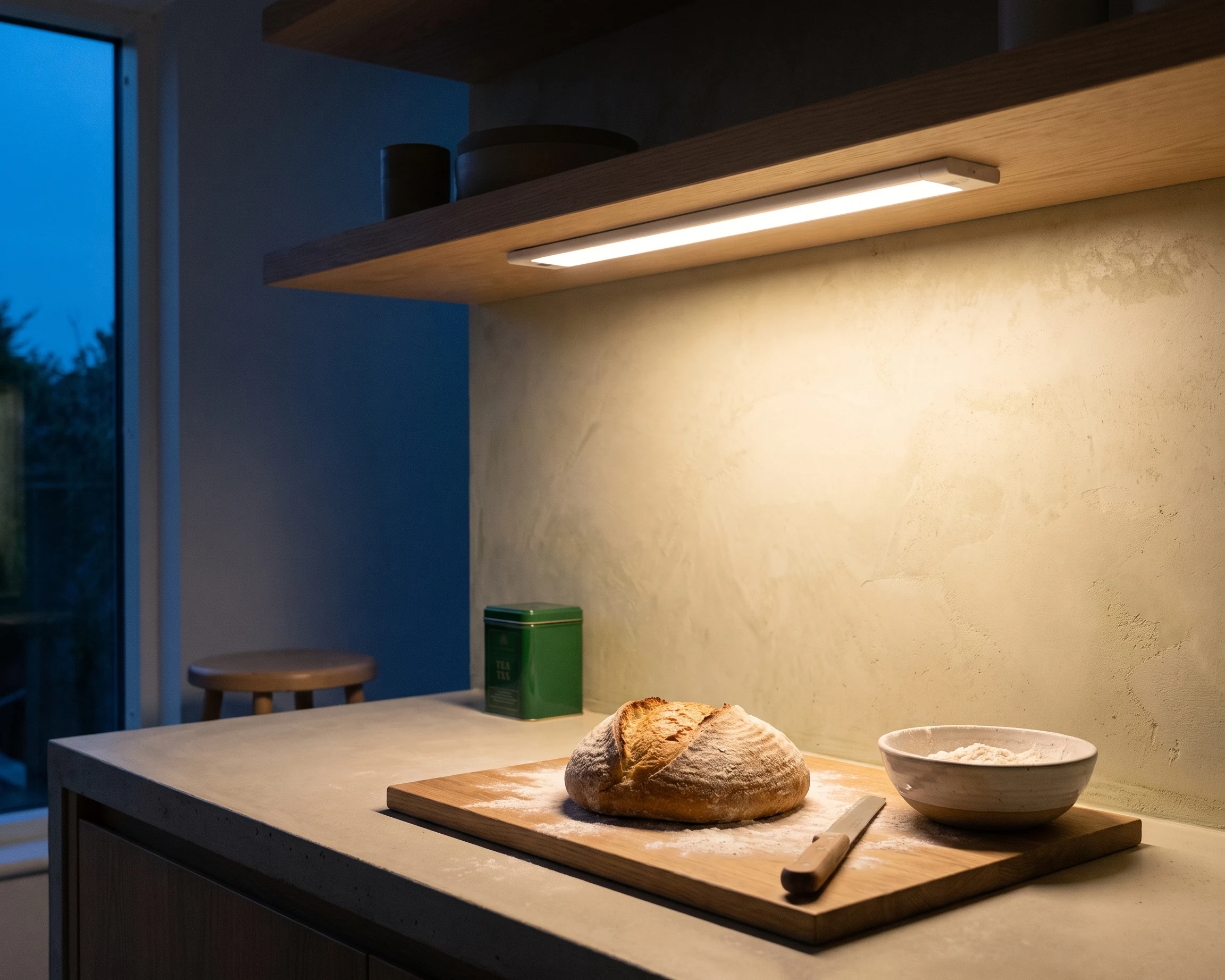 18 in. hand-wave under-cabinet light, shown in a typical installation (illustration)