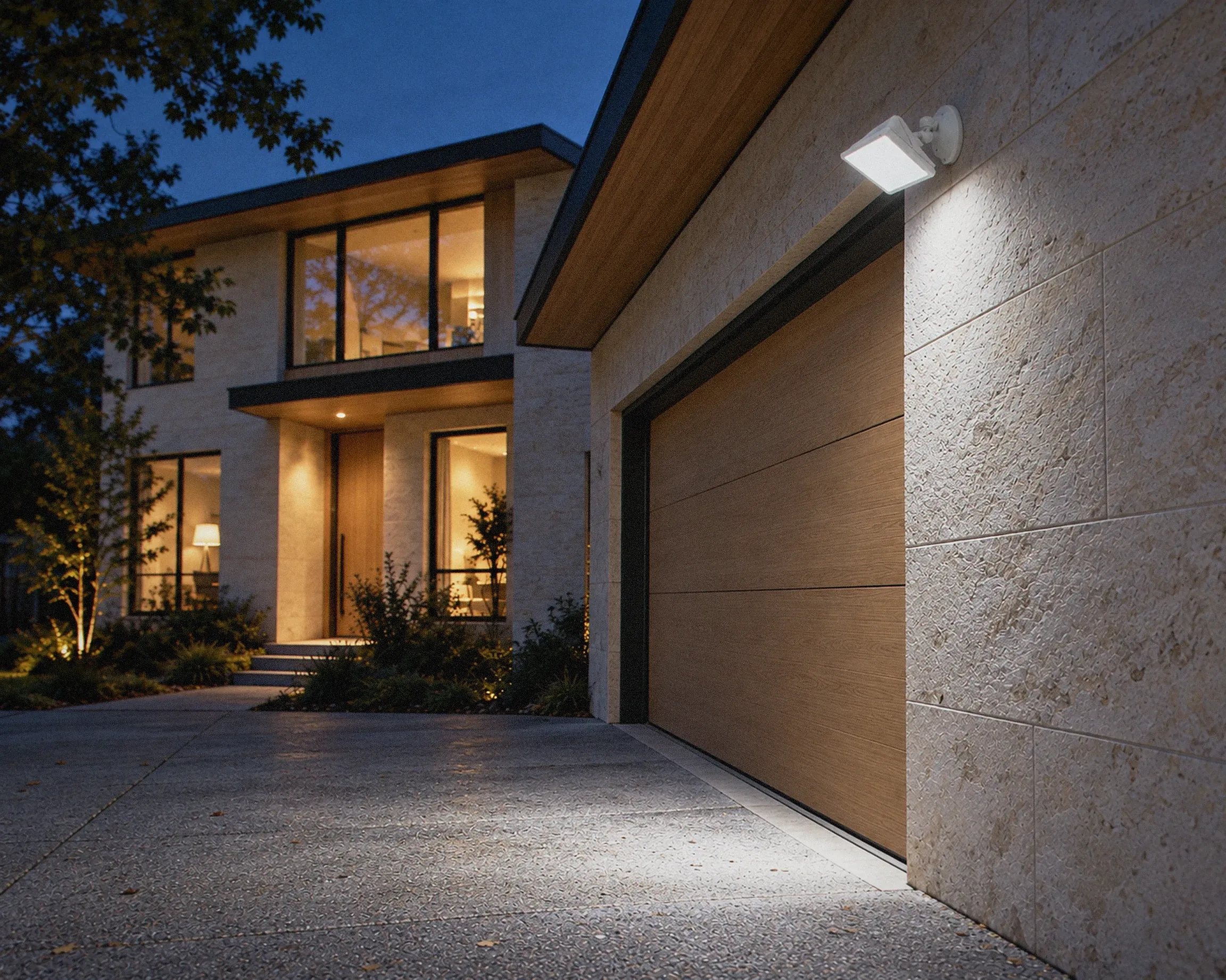 Zone White single-head security light, shown in a typical installation (illustration)