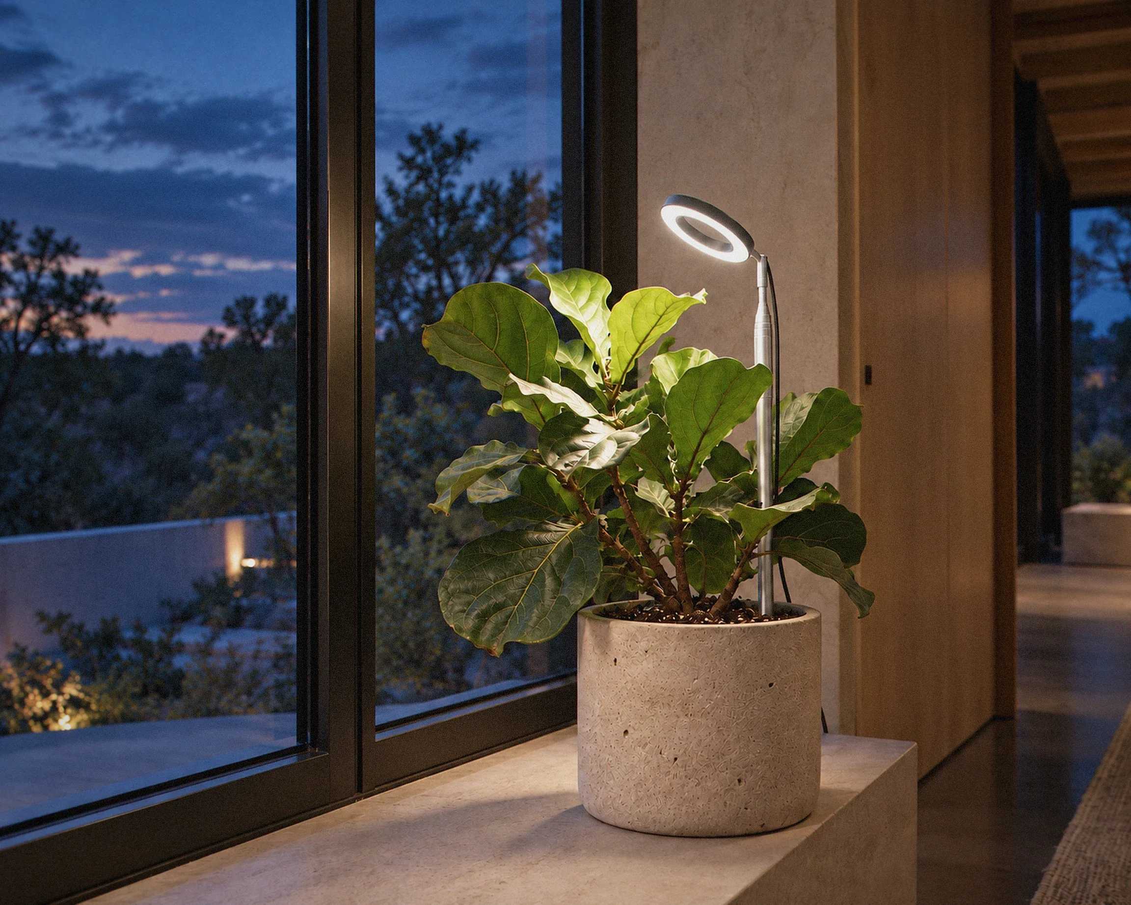 Zone LED grow light fixture, shown in a typical installation (illustration)