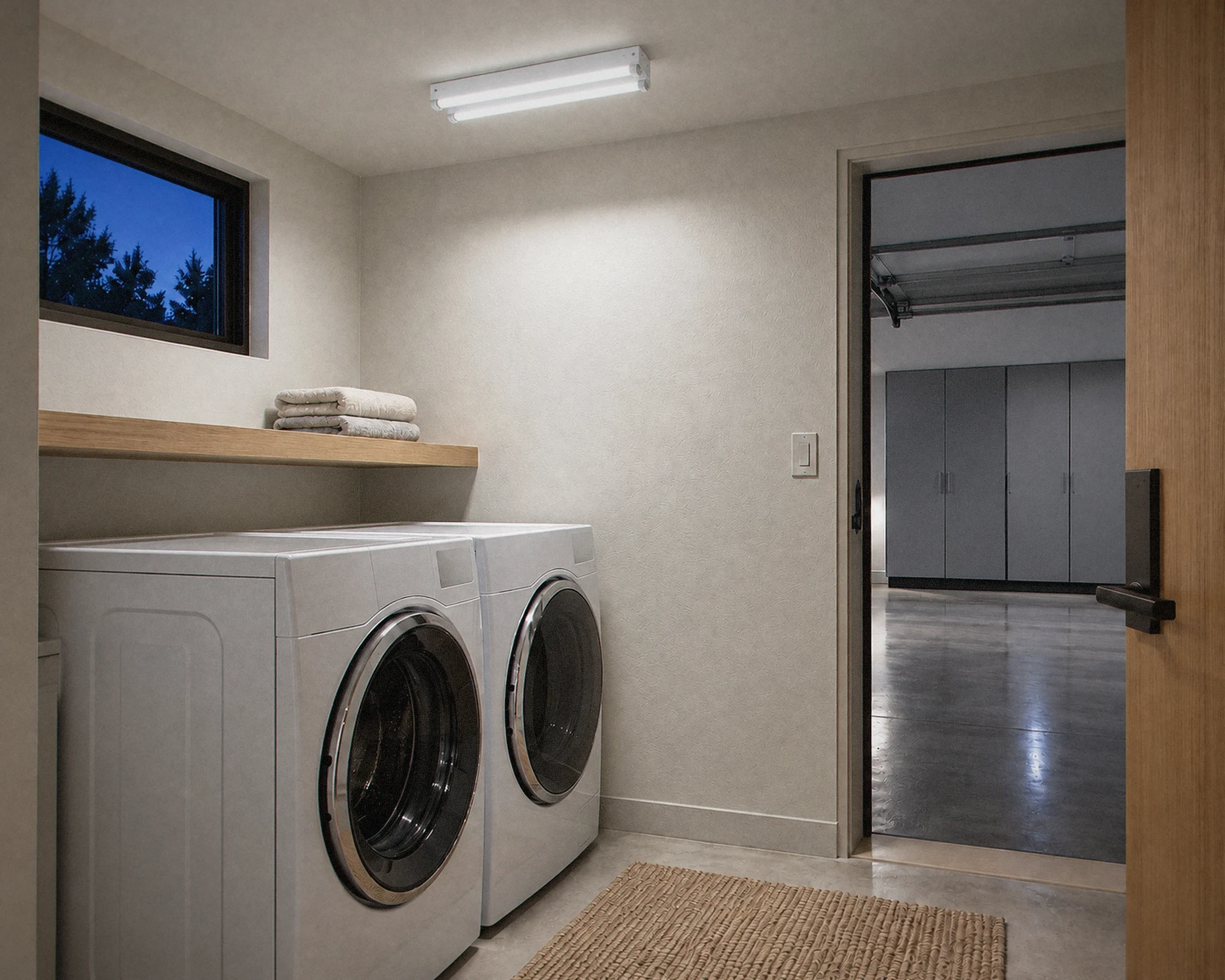Zone 2 ft 2-light ballast-free strip light, shown in a typical installation (illustration)