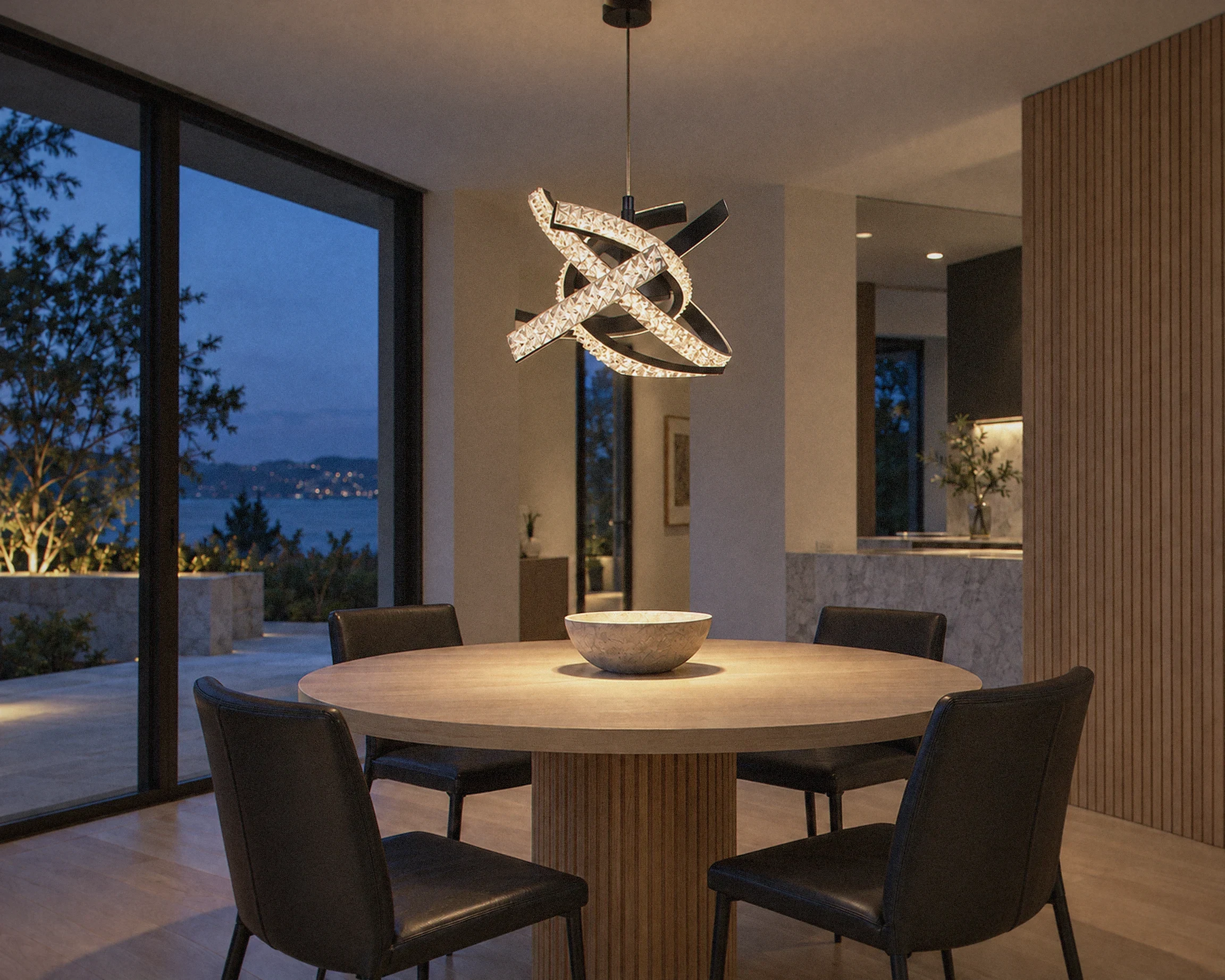 Zone Baskara black LED pendant, shown in a typical installation (illustration)