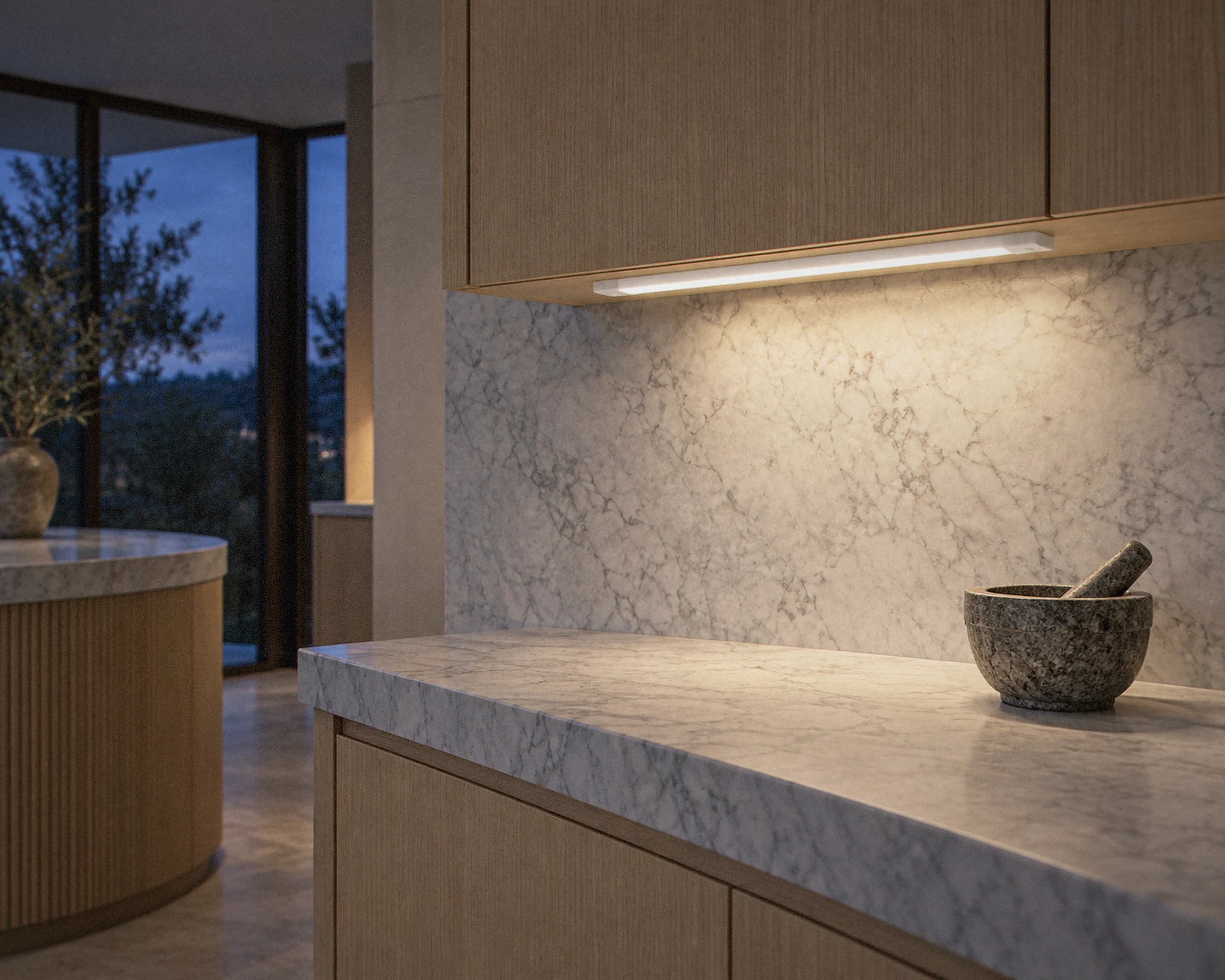 Zone 18 in. under-cabinet light bar, shown in a typical installation (illustration)