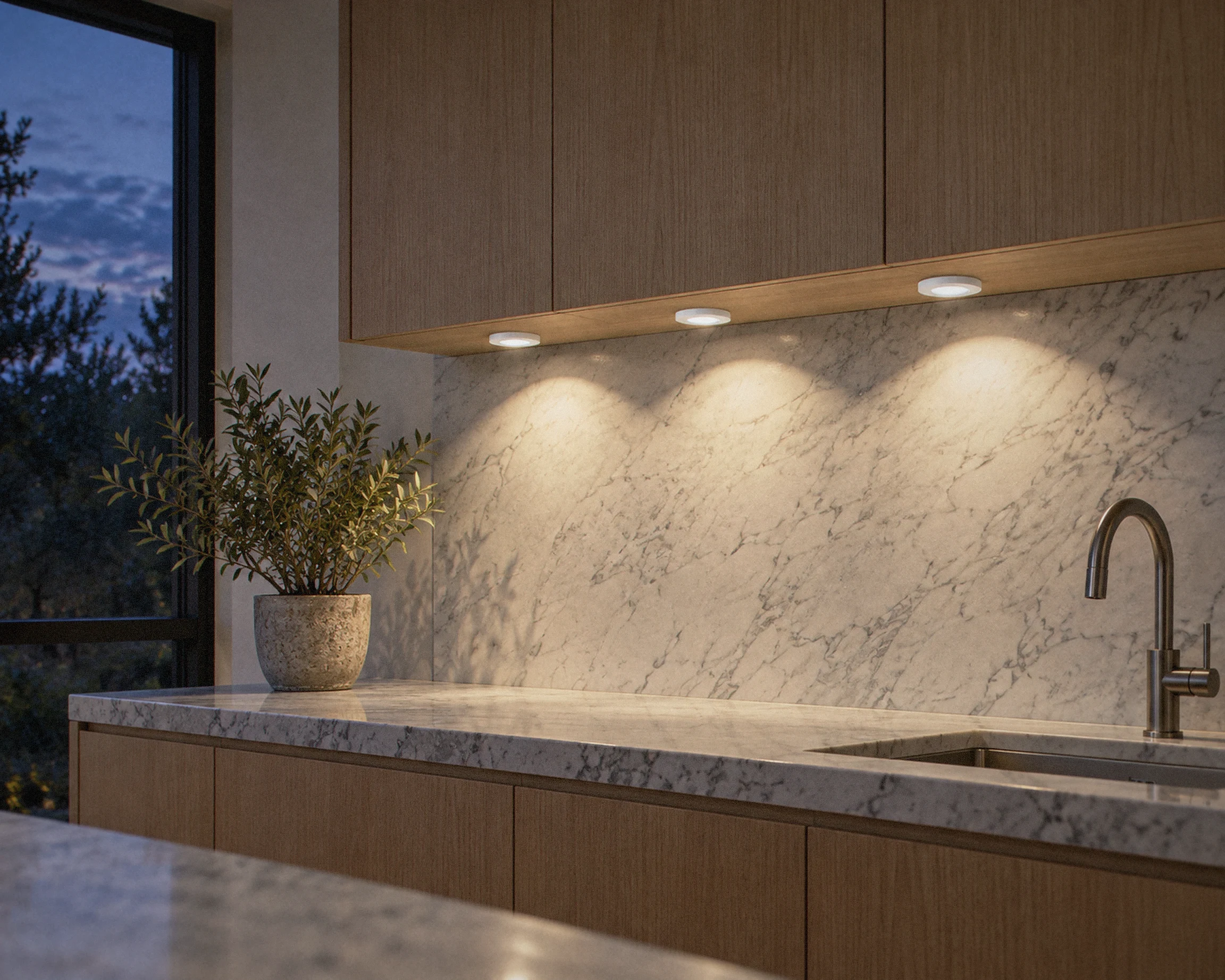 Zone 3-light puck light kit, shown in a typical installation (illustration)