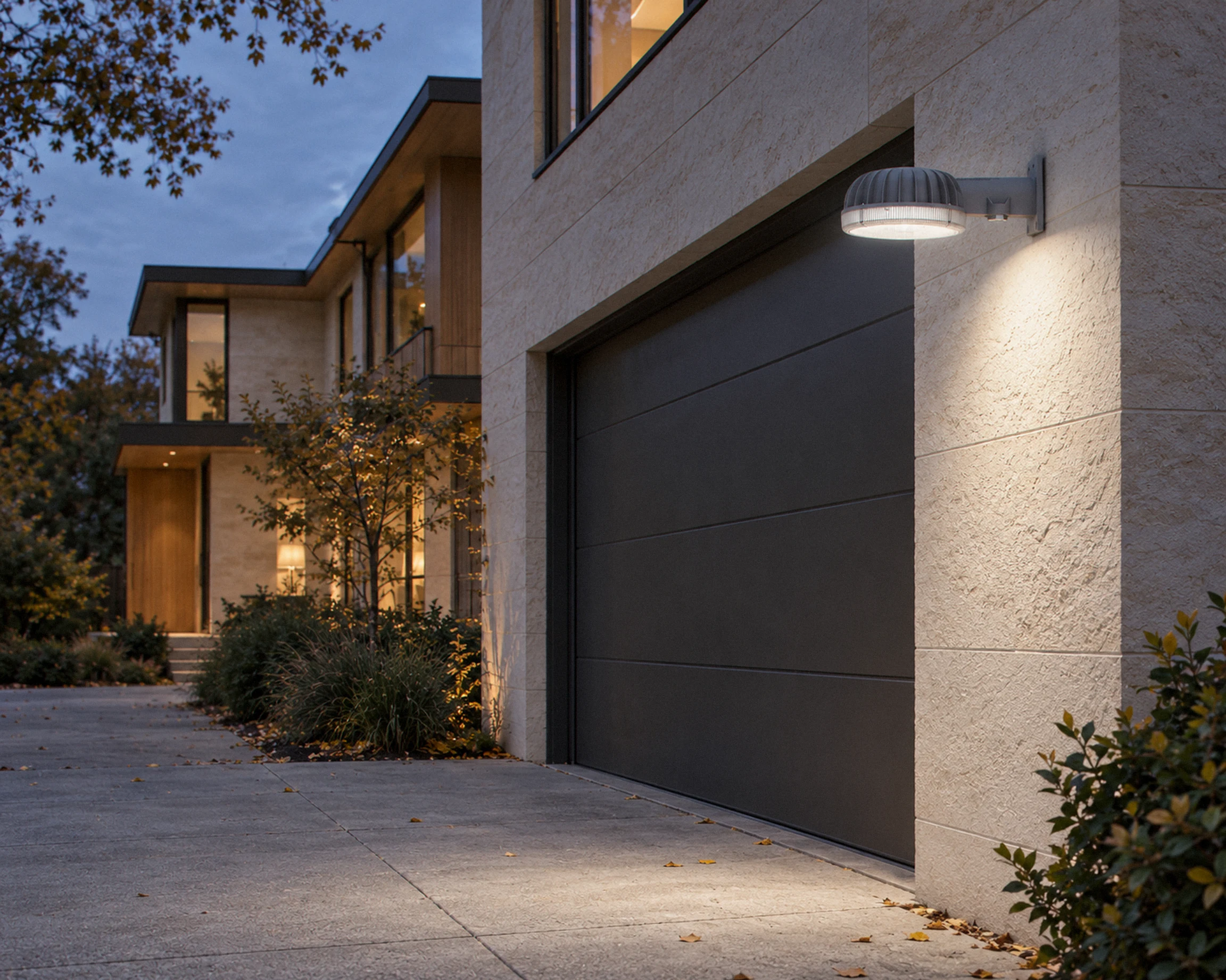 Zone Dusk-to-dawn area light, shown in a typical installation (illustration)