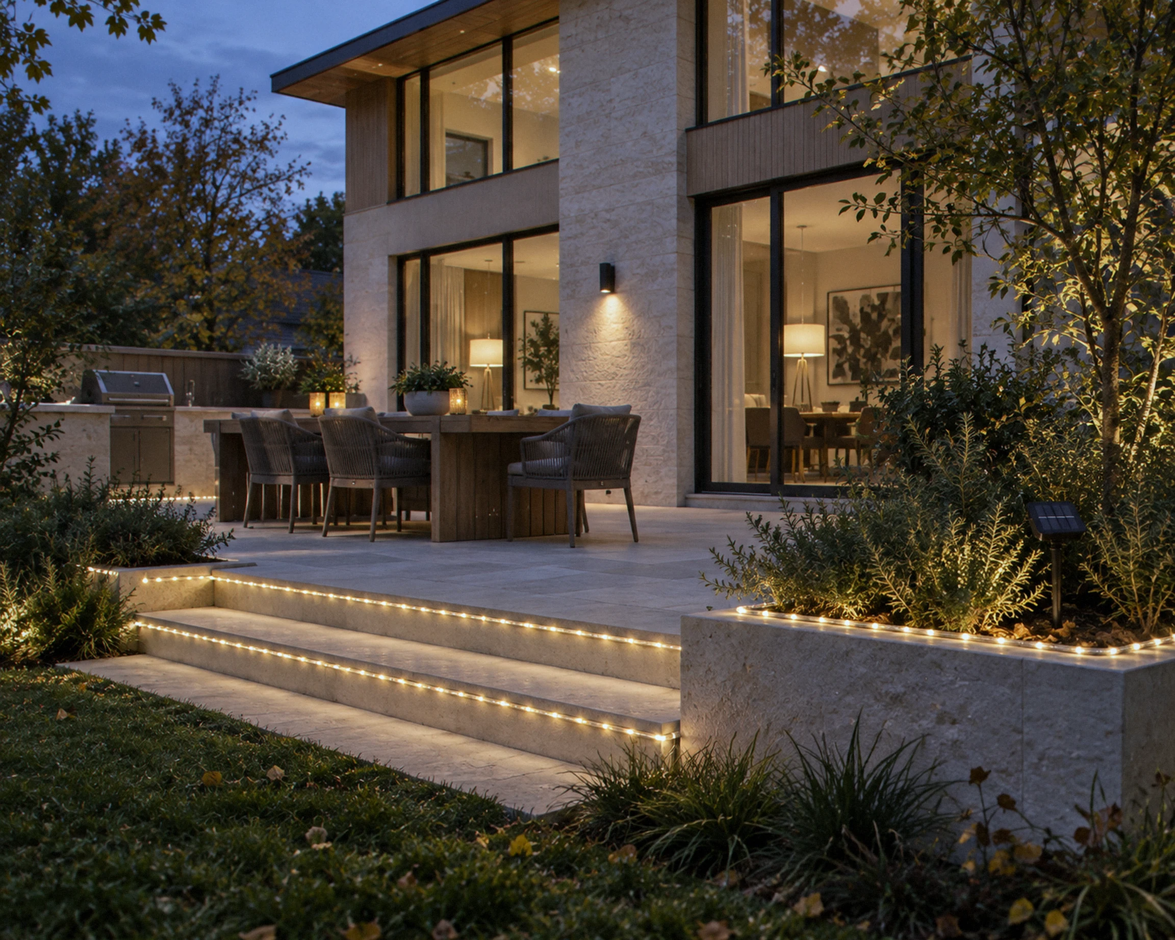 Zone 32.8 ft white solar rope light, shown in a typical installation (illustration)