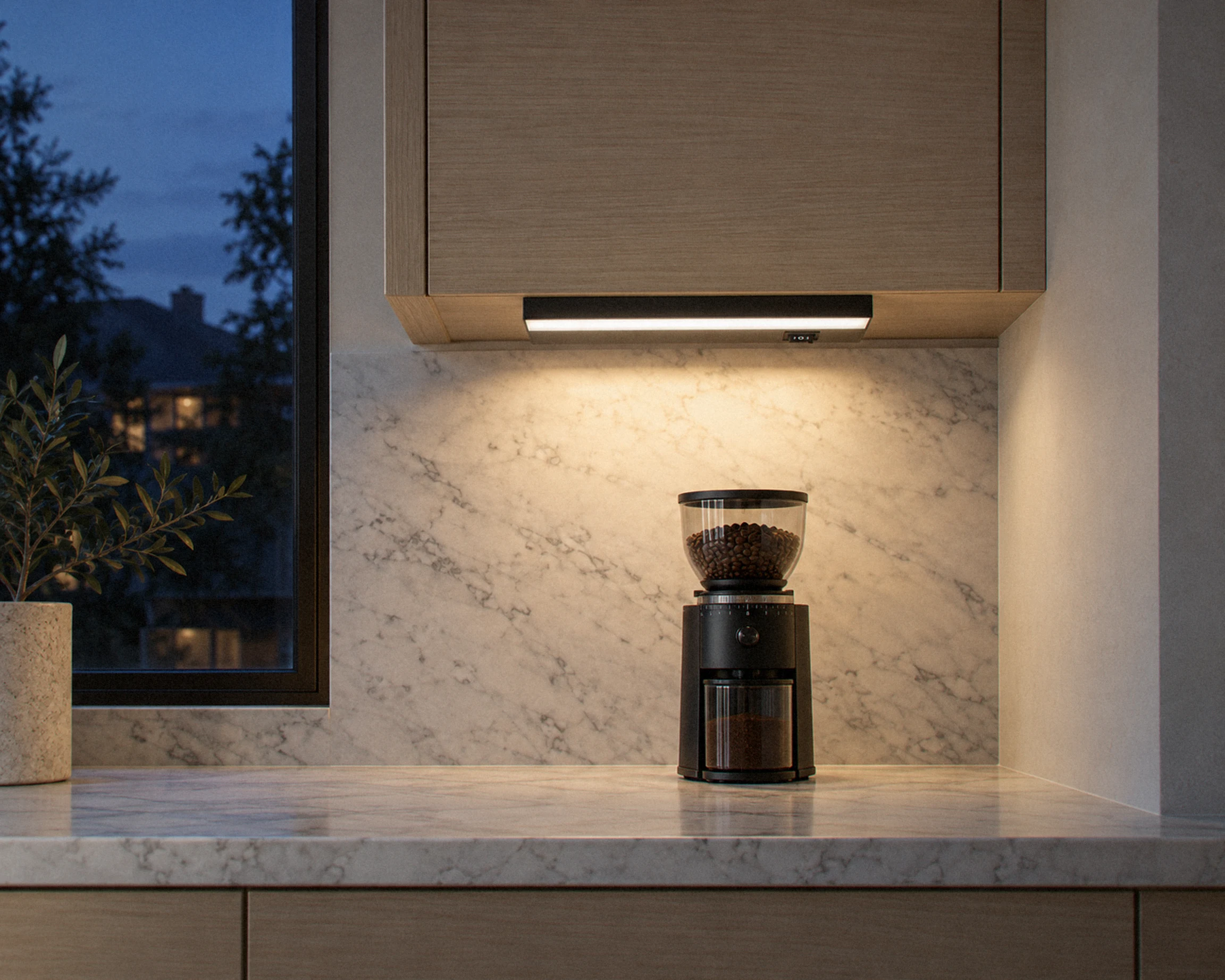 Zone 12 in. 3-CCT linkable under-cabinet light, shown in a typical installation (illustration)