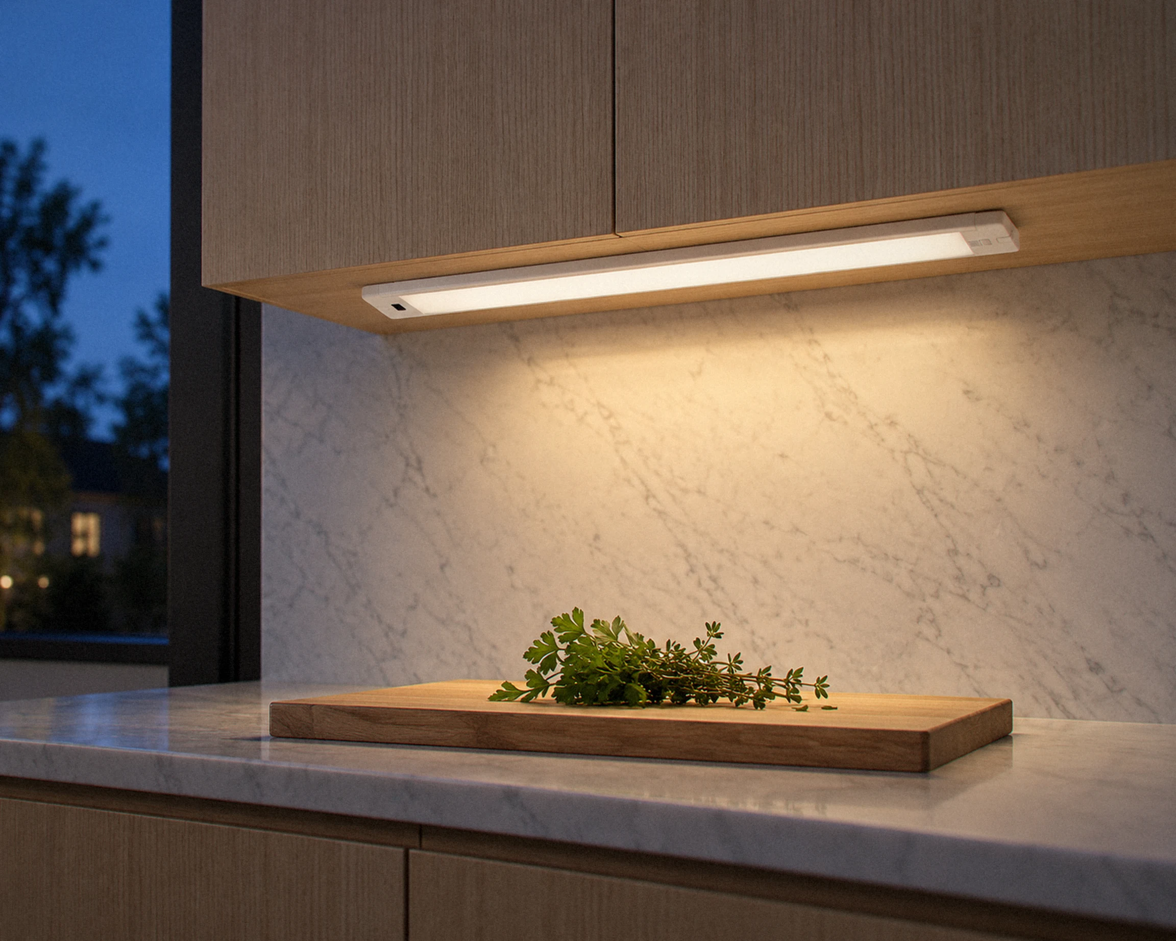 Zone 18 in. hand-wave under-cabinet light, shown in a typical installation (illustration)