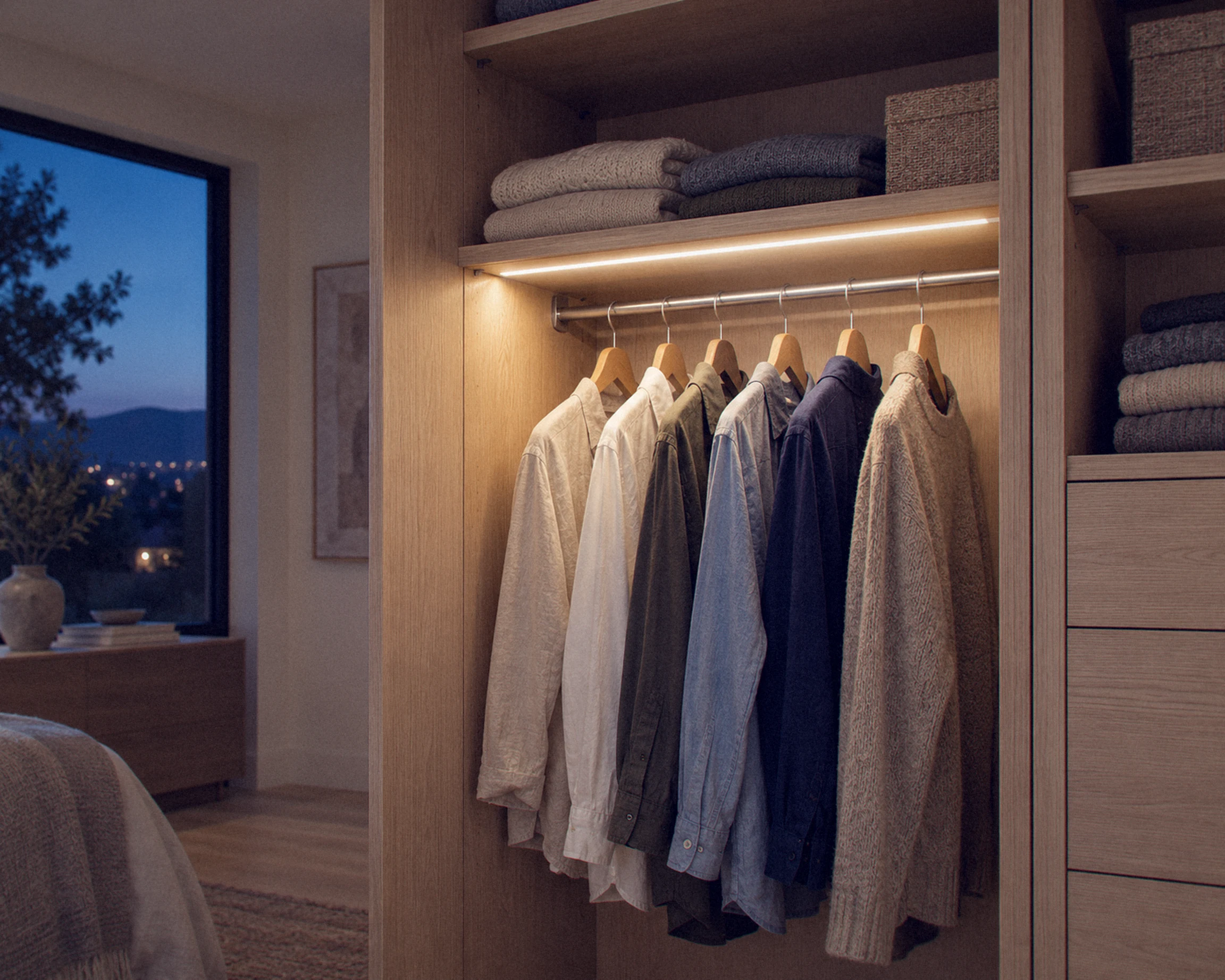 Zone 16.4 ft adjustable white rechargeable tape light, shown in a typical installation (illustration)