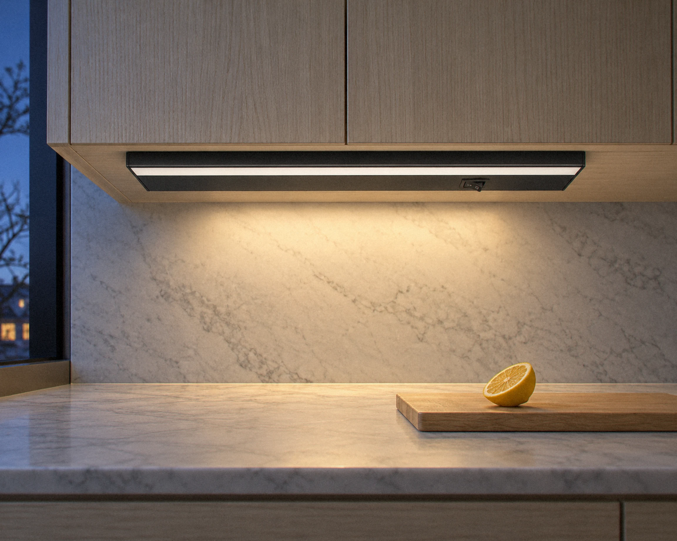 Zone 24 in. 3-CCT linkable under-cabinet light, shown in a typical installation (illustration)