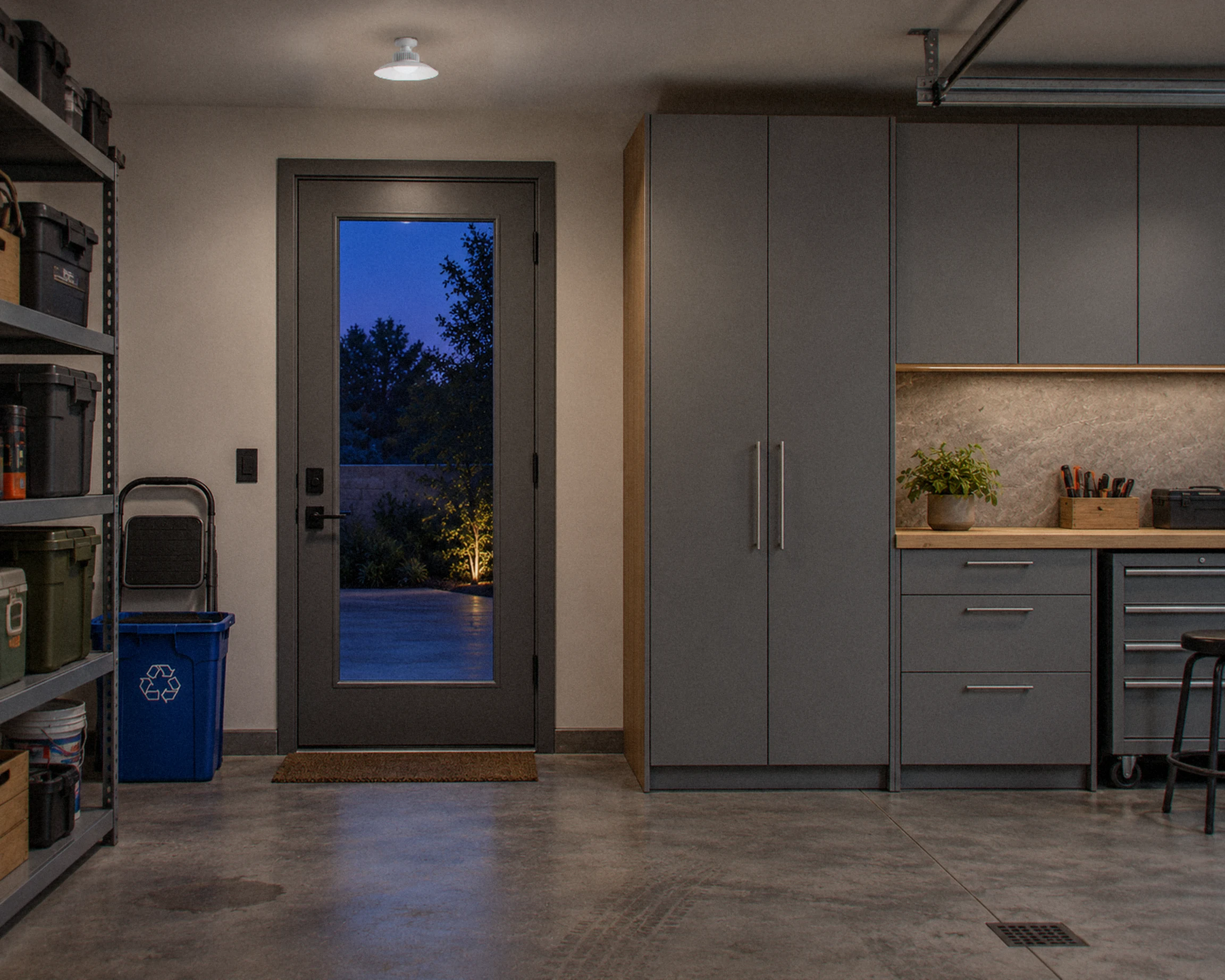 Zone Garage bulb with shade, shown in a typical installation (illustration)