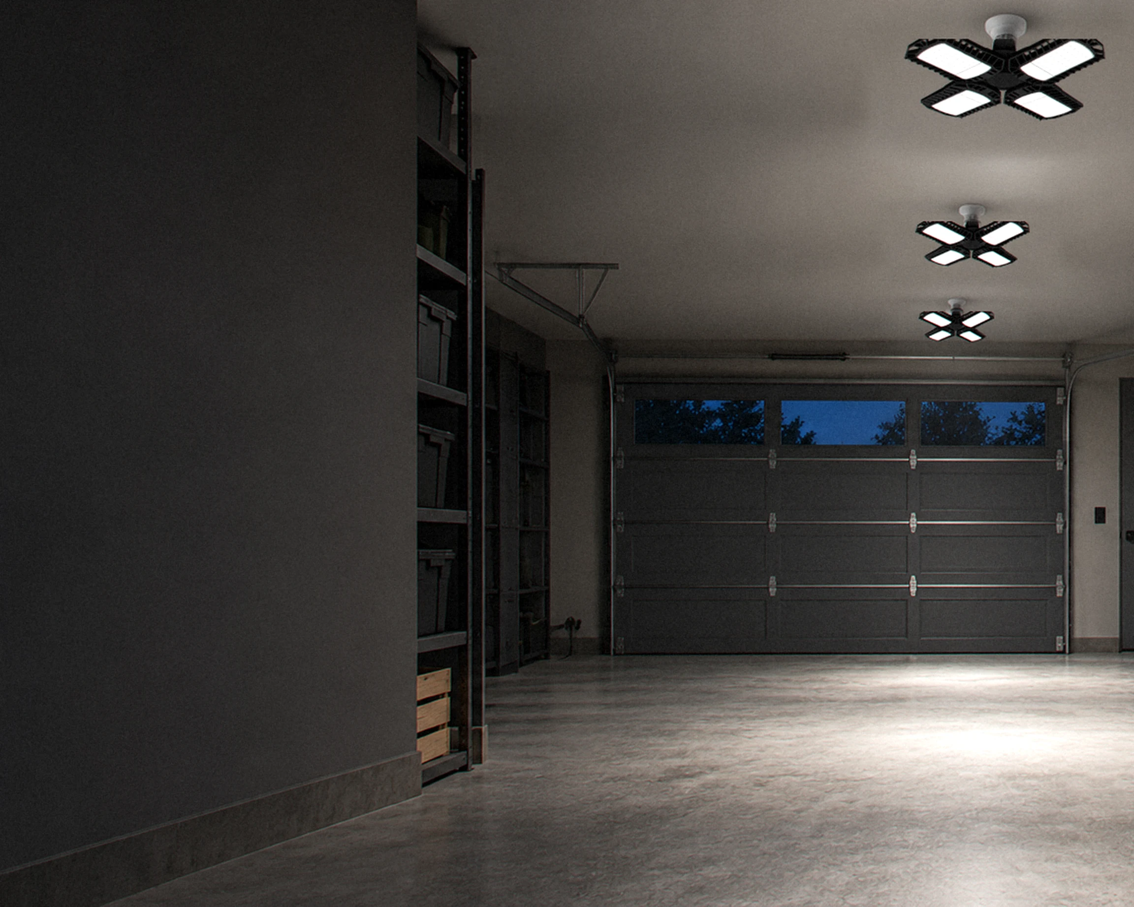 Zone 4-panel garage light, shown in a typical installation (illustration)